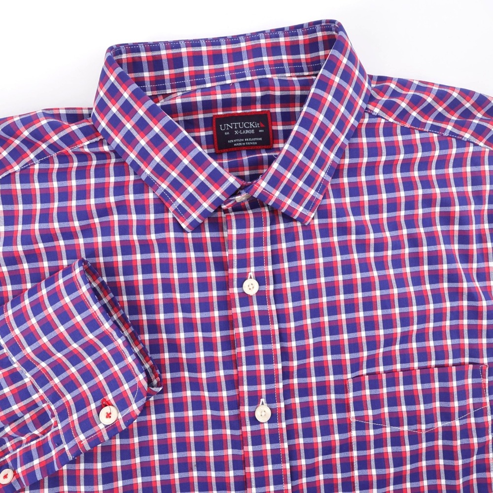 UNTUCKit Plaid Performance Button Down Shirt Blue Red Long Sleeve Mens XL